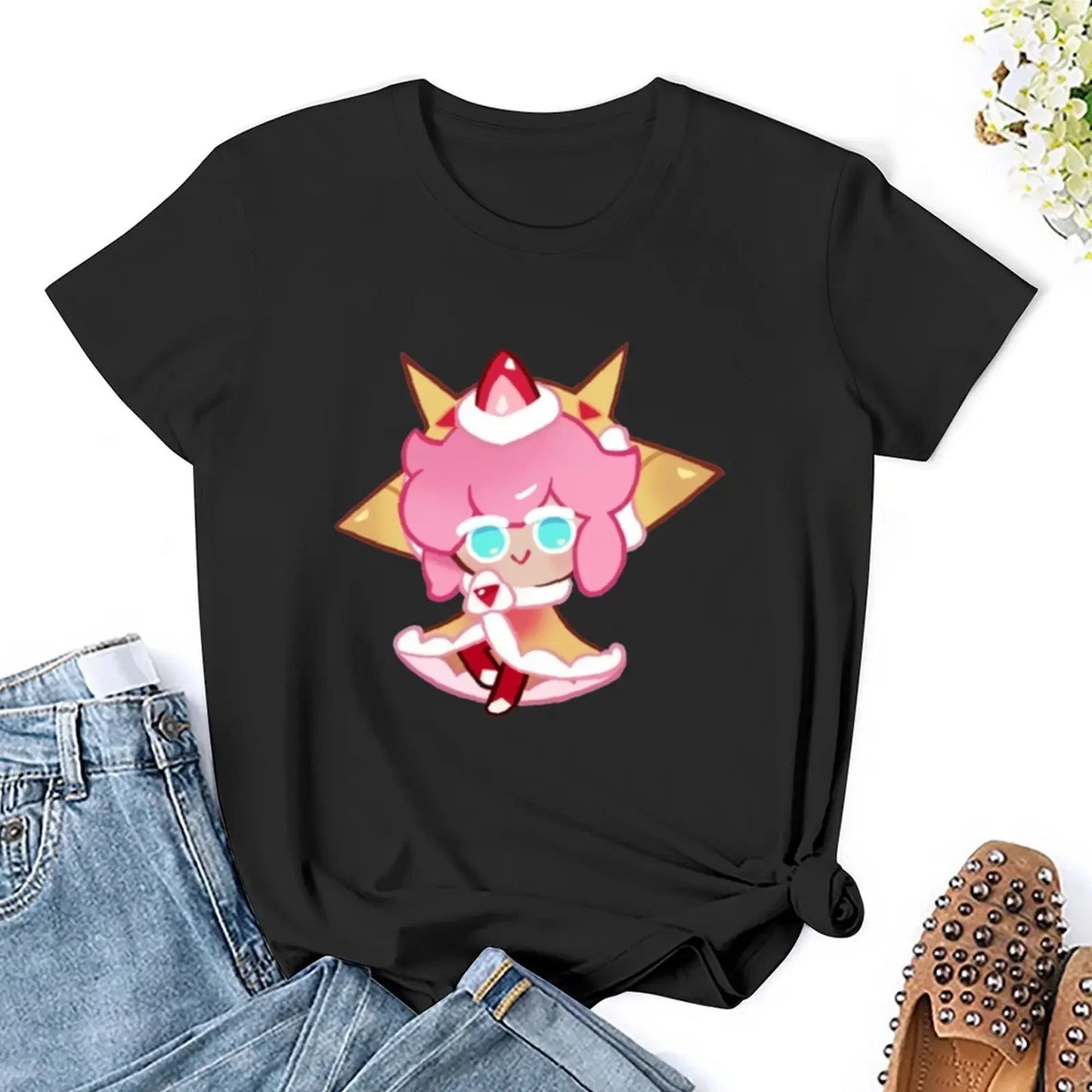 Strawberry Crepe Cookie! Cookie Run Kingdom T-Shirt anime clothes summer top Aesthetic clothing funny tops Women