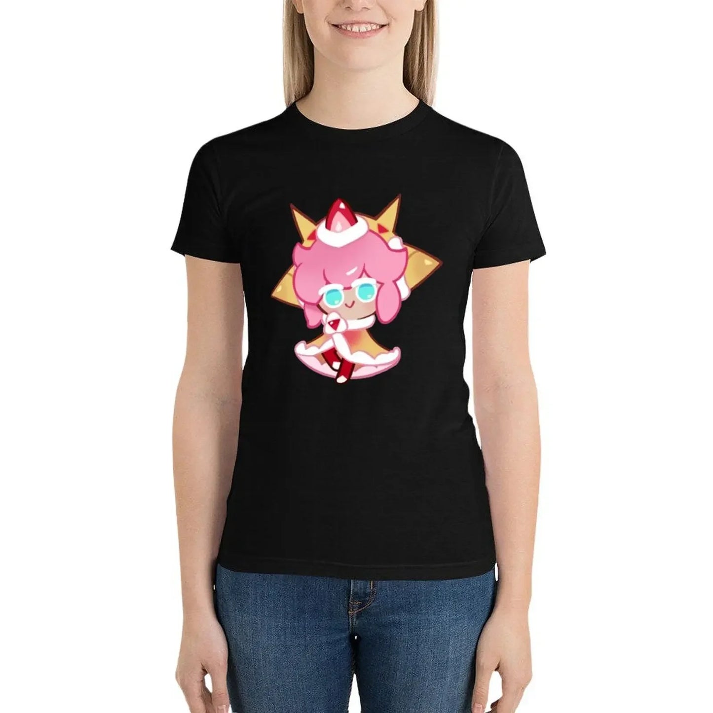 Strawberry Crepe Cookie! Cookie Run Kingdom T-Shirt anime clothes summer top Aesthetic clothing funny tops Women