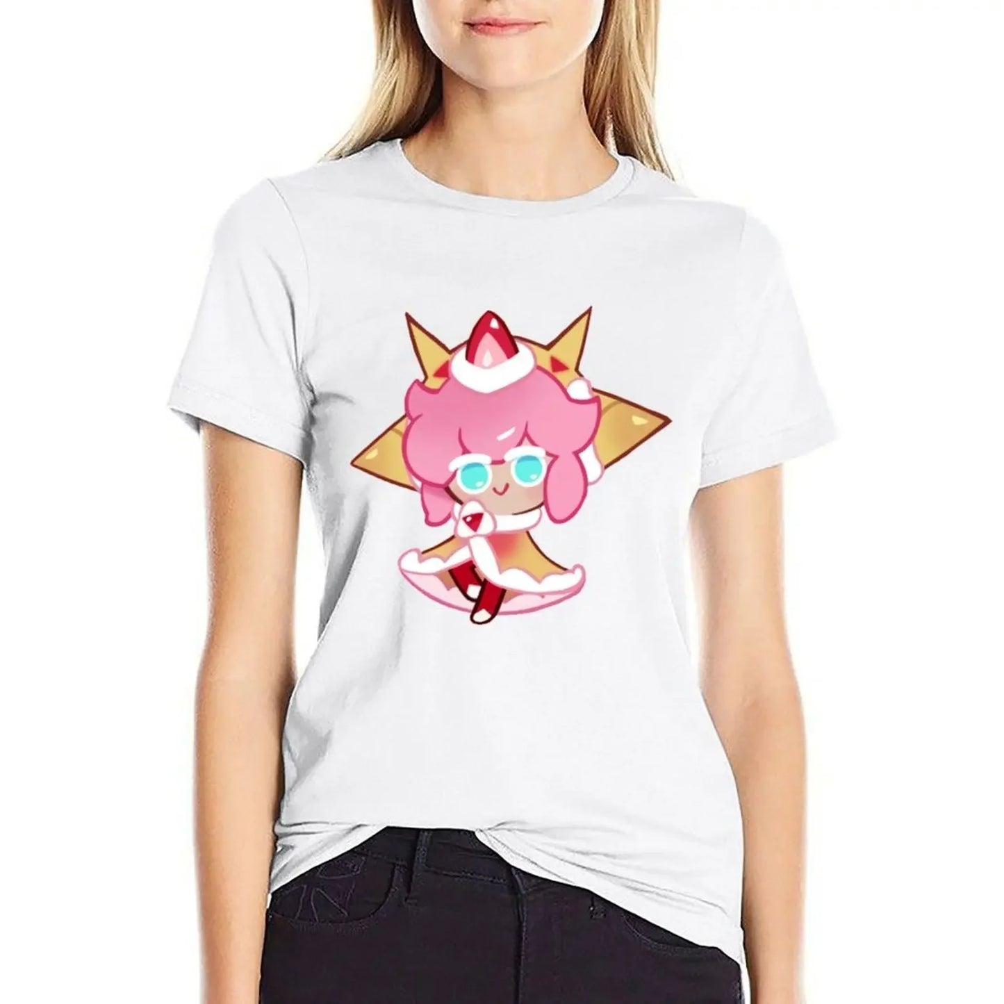 Strawberry Crepe Cookie! Cookie Run Kingdom T-Shirt anime clothes summer top Aesthetic clothing funny tops Women