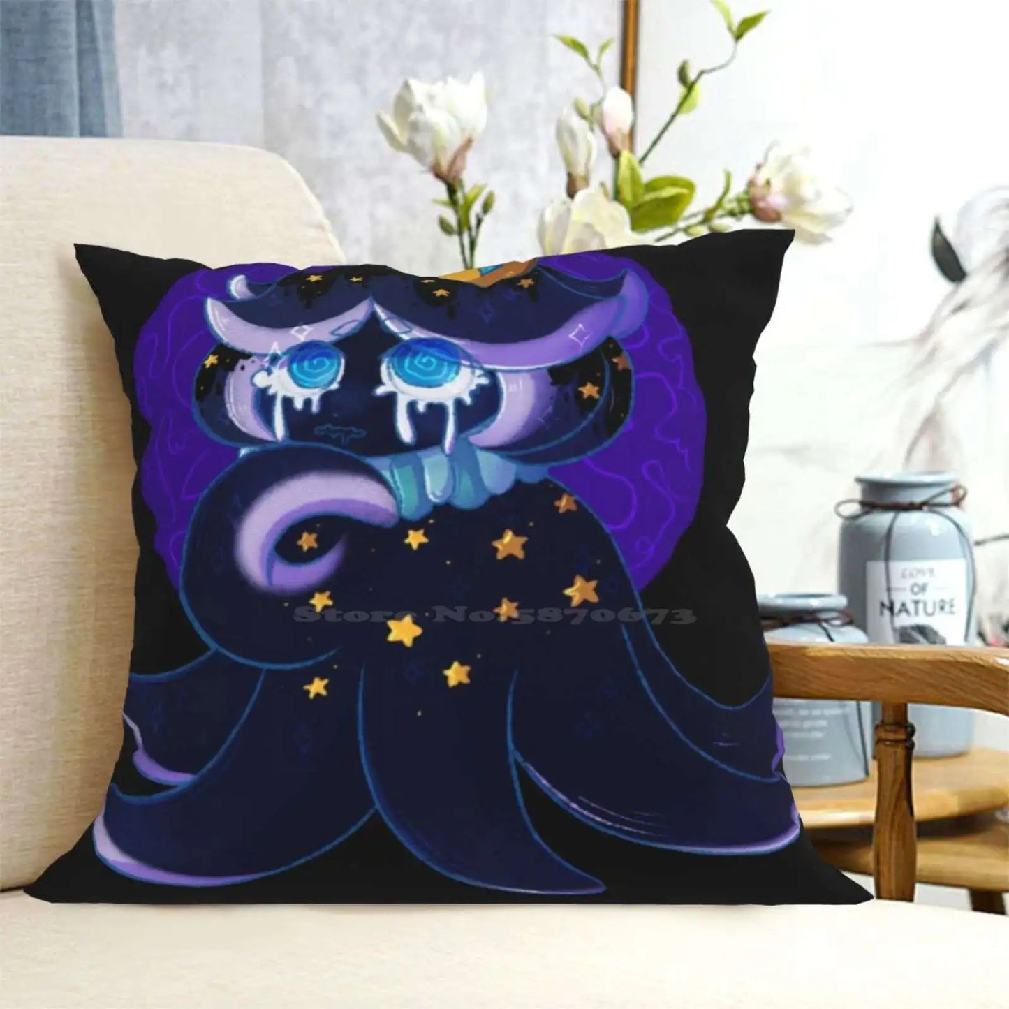 Squid Ink Cookie Throw Cushion Pillow Cover Crob Cookie Run Ovenbreak Squid Ink Cookie