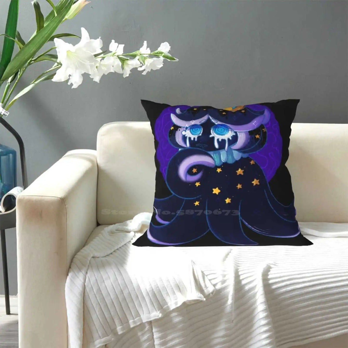 Squid Ink Cookie Throw Cushion Pillow Cover Crob Cookie Run Ovenbreak Squid Ink Cookie