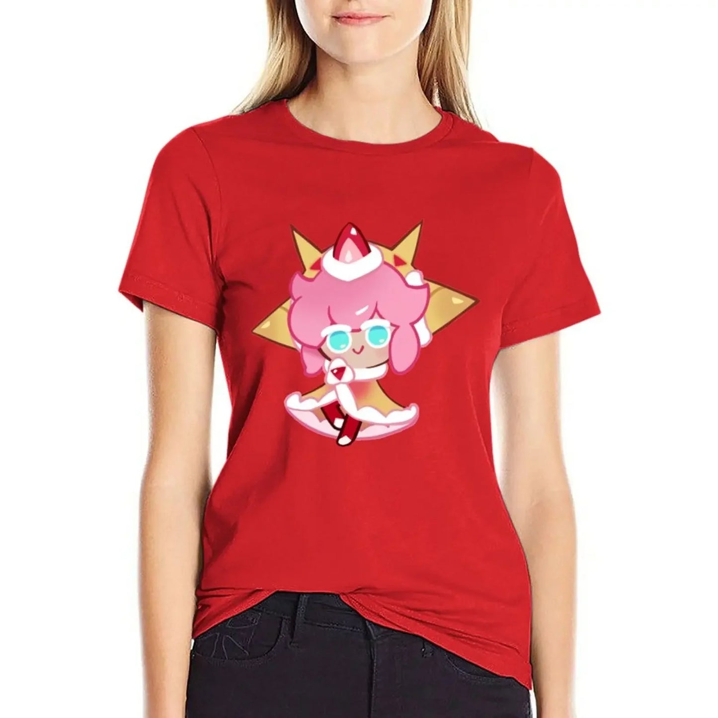 Strawberry Crepe Cookie! Cookie Run Kingdom T-Shirt anime clothes summer top Aesthetic clothing funny tops Women