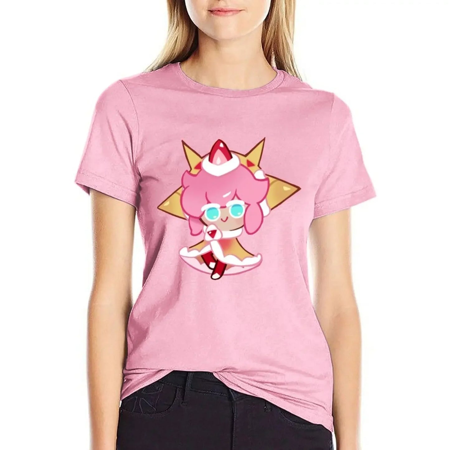 Strawberry Crepe Cookie! Cookie Run Kingdom T-Shirt anime clothes summer top Aesthetic clothing funny tops Women
