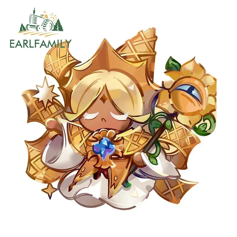 EARLFAMILY 13cm x 12.3cm for Cookie Run Kingdom Pure Vanilla Cookie Car Stickers Sunscreen Scratch-Proof Decals Car Styling