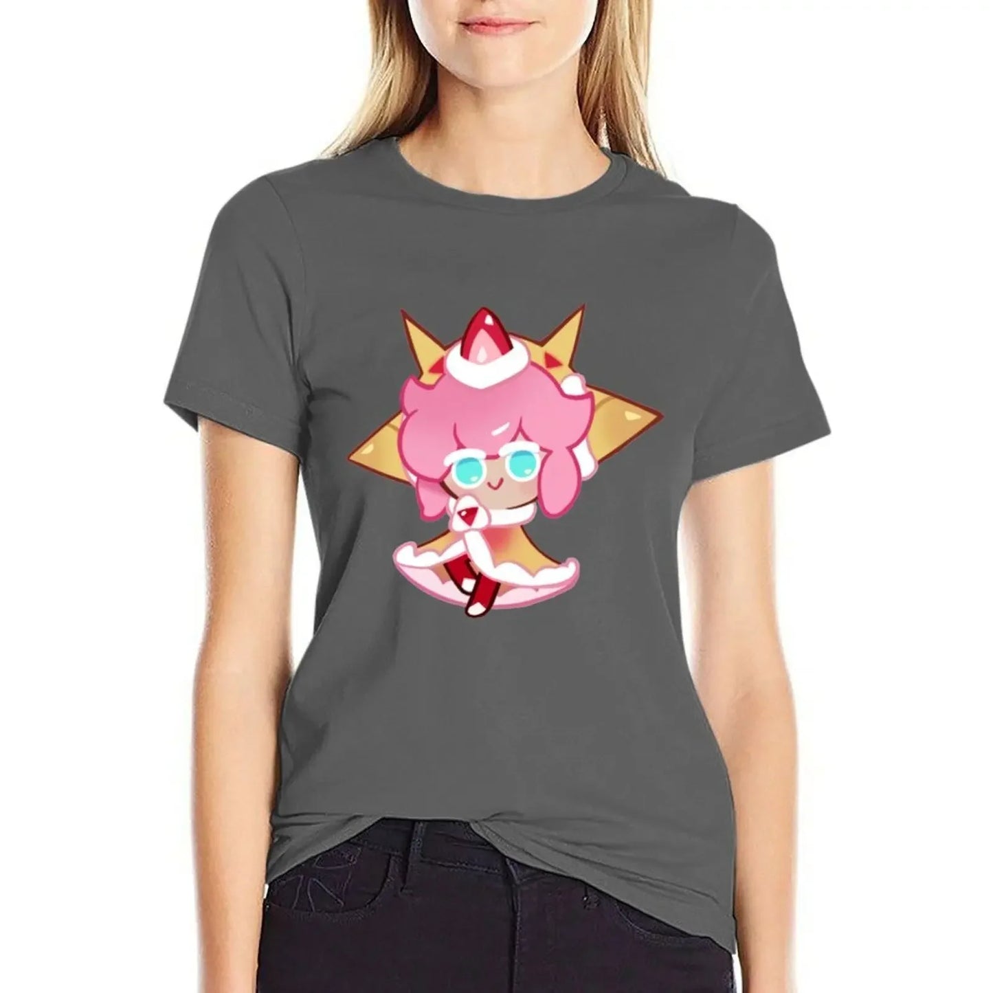 Strawberry Crepe Cookie! Cookie Run Kingdom T-Shirt anime clothes summer top Aesthetic clothing funny tops Women