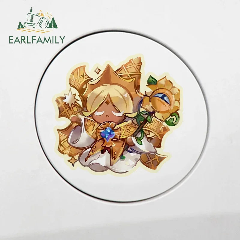 EARLFAMILY 13cm x 12.3cm for Cookie Run Kingdom Pure Vanilla Cookie Car Stickers Sunscreen Scratch-Proof Decals Car Styling